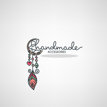 Handmade Accessories, Hand Drawn Doodle Logo, Label, Emblem For Your Shop Or Business