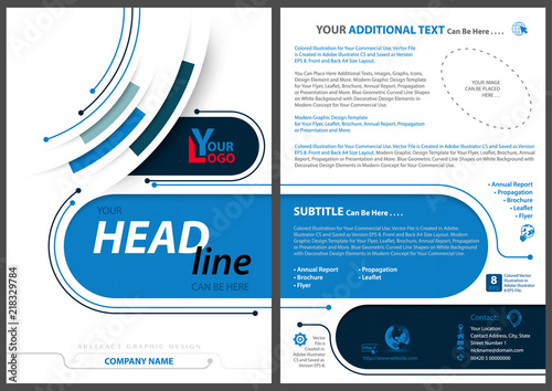 Abstract Flyer Template in Tech Style with Blue Stripes and Lines on White Ba...