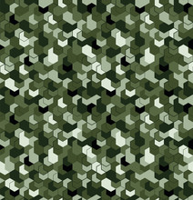 Seamless Camouflage In Green Pattern With Grid. Polygonal Mosaic Series For Your Design. Vector