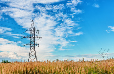 High voltage line and blue sky