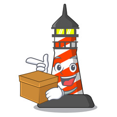 Wall Mural - With box cartoon realistic red lighthouse building