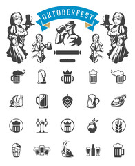 Oktoberfest celebration beer festival icons and objects set