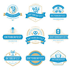 Canvas Print - Oktoberfest celebration beer festival labels, badges and logos set