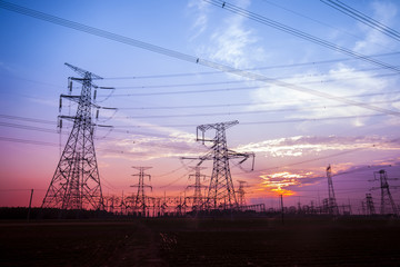 Transmission tower in the evening