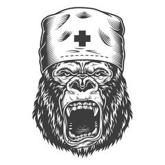 Angry gorilla in monochrome style