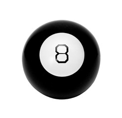 black billiard ball with the eight on a white background