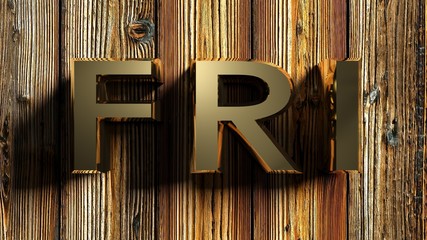 Poster - FRI brass write on raw wood - 3D rendering