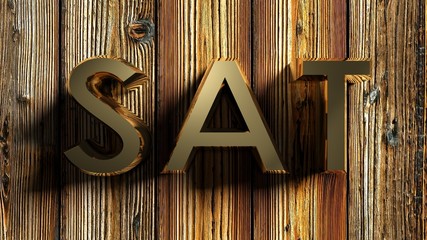 Poster - SAT brass write on raw wood - 3D rendering