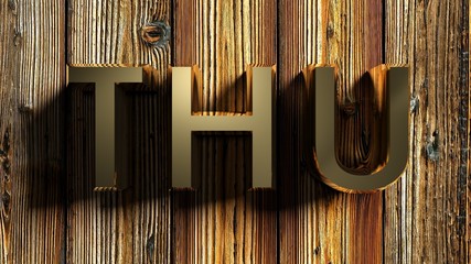 Poster - THU brass write on raw wood - 3D rendering