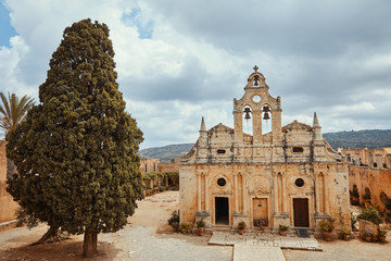 The main church of Arkadi Monastery, symbol of the struggle of Cretans against the Ottoman Empire, Rethymno, Crete, Greece.