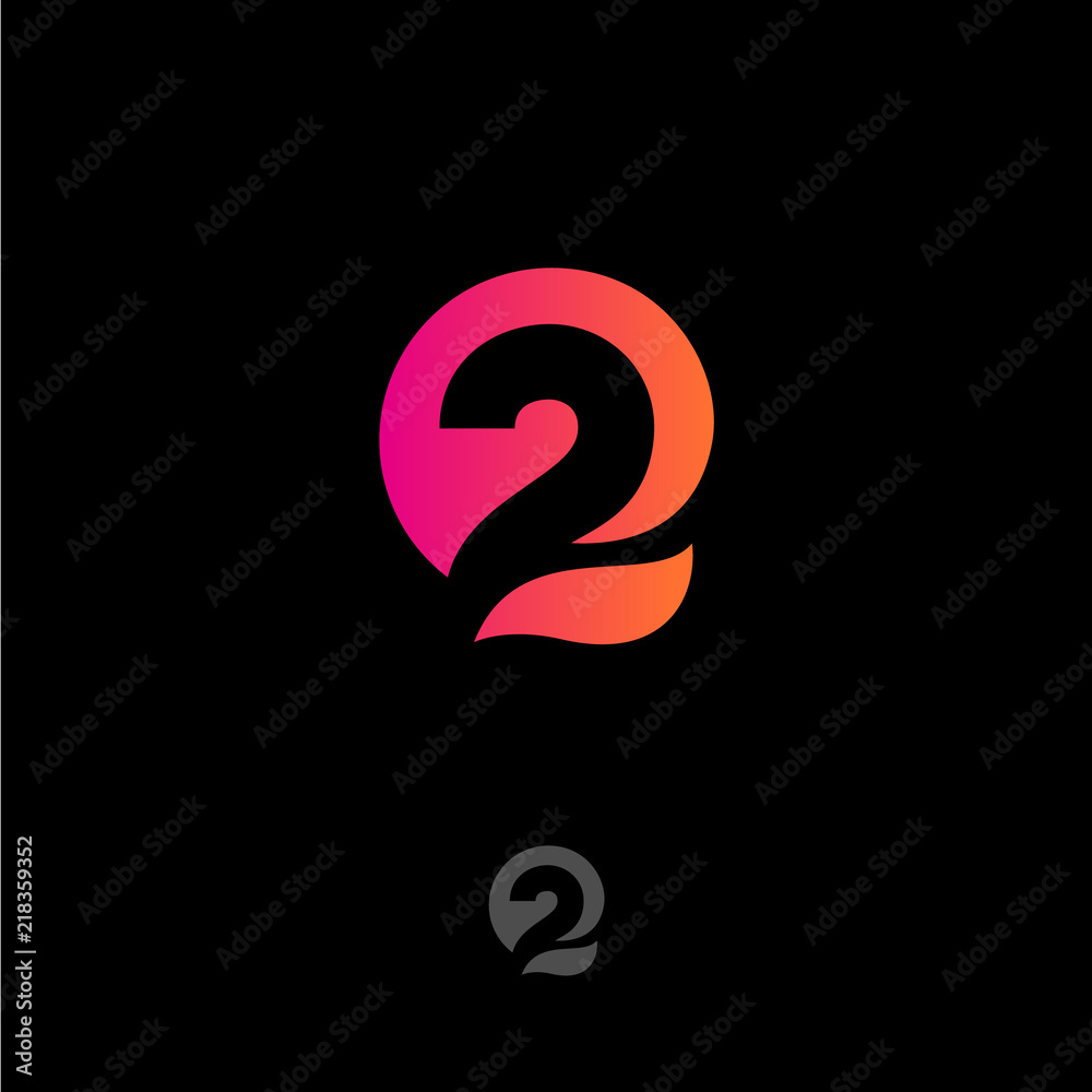 Number 2 and Q letters monogram. Gradient abstract logo isolated on a dark background. Monochrome option. - obrazy, fototapety, plakaty 