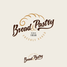 The Bakery Logo. Bread And Baking Emblem. Vintage Bakery Logo. Gold Pie Crust And Brown Inscription On A Light Background.