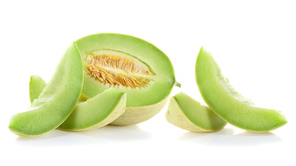 Wall Mural - Ripe cantaloupe melon on white background