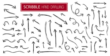 big set black scribble arrows icons in hand drawn style. doodle arrow sketch sign and set of hand dr