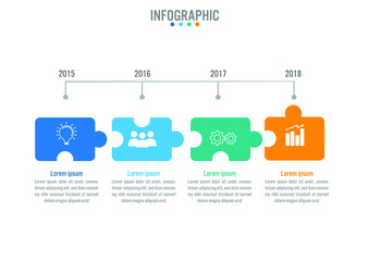 Poster - Business infographic template with 4 options jigsaw puzzle shape, Abstract elements diagram or processes and business flat icon, Vector business template for presentation