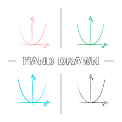 coordinate system with parabola hand drawn icons set
