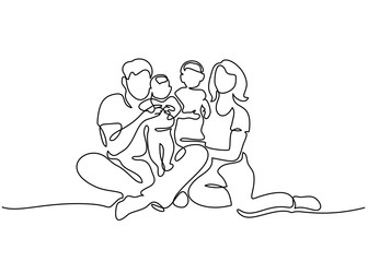 Wall Mural - continuous one line drawing. family concept. father, mother and two kids sitting together. vector il