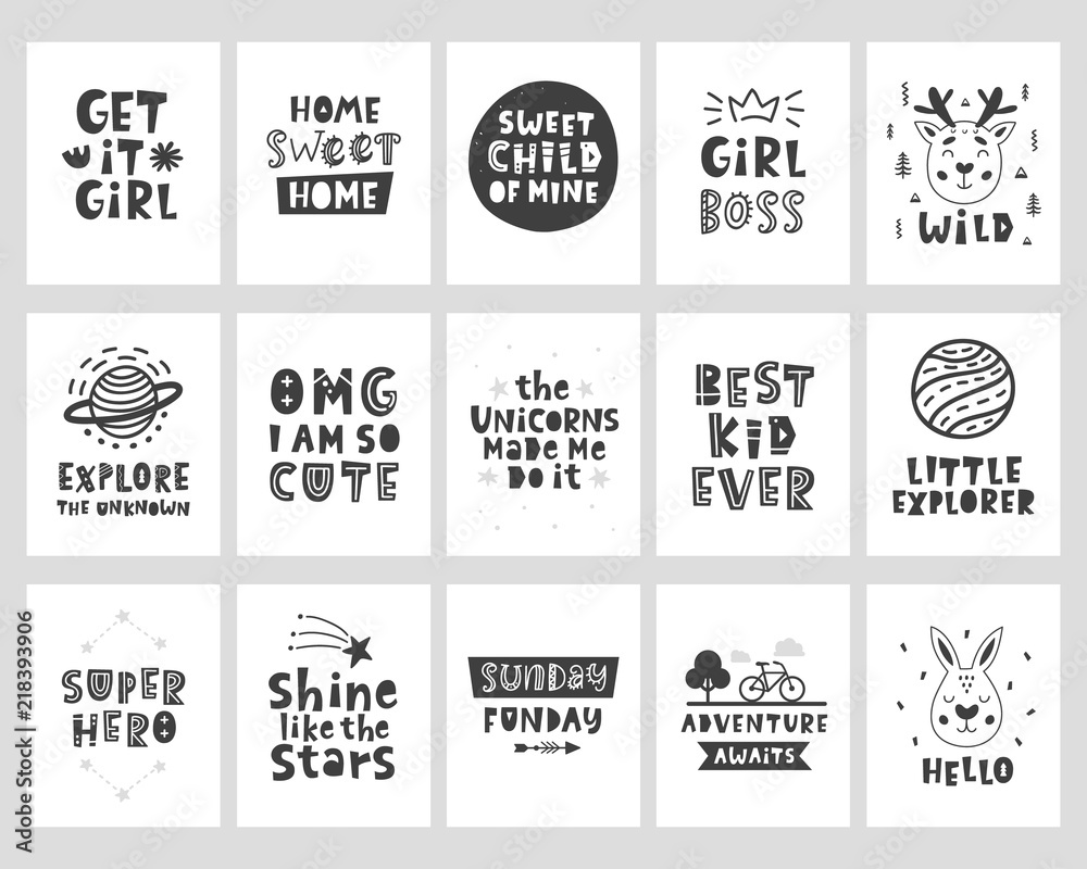 Vector scandinavian style posters set with hand drawn lettering phrases - obrazy, fototapety, plakaty 
