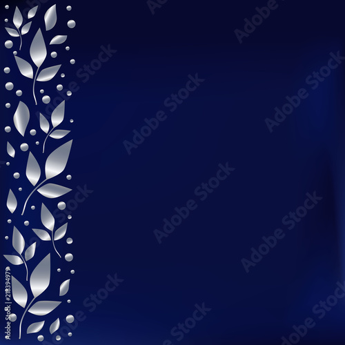 Blue Background Stylized As Blue Velvet With Decorative Stripe On The Left Side With Silver Leaves And Dots For Decoration Scrapbooking Cover Of Book Or Notebook Wedding Invitation Greeting Card Buy This Stock
