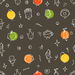 Poster - Doodle style color food seamless vector pattern