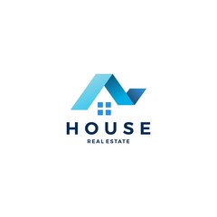 Wall Mural - house home roof mortgage real estate ribbon logo style vector icon