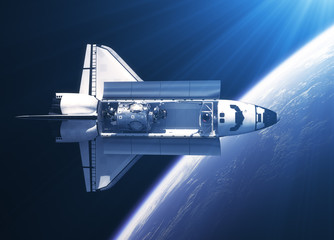 Poster - Space Shuttle Orbiter In The Rays Of Light