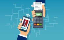 Mobile payment web banner concept. Paying with NFC technology on smartphone