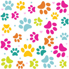 Wall Mural - Seamless animal pattern of paw footprint