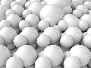 Poster - white image of a plurality of spheres of different size on a white background, 3d rendering