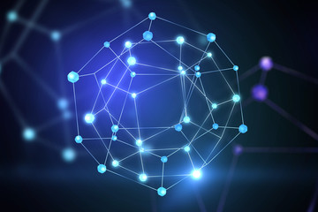 Poster - Glowing blue network hologram on black