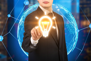 Poster - Unrecognizable businessman touching idea icon