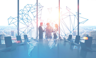 Poster - Business team in office, world map