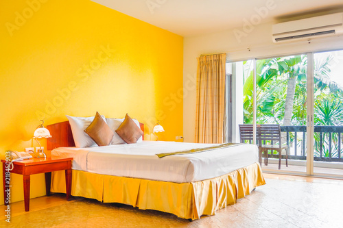 Interior Decoration Of Romantic Plain Yellow Bedroom With