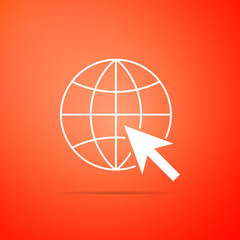 Poster - Go To Web icon isolated on orange background. Globe and cursor. Website pictogram. World wide web symbol. Flat design. Vector Illustration