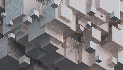 Aufkleber - Abstract 3d rendering of geometric shapes. Composition with cubes. Modern background design for poster, cover, branding, banner, placard.