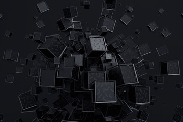 Poster - Abstract 3d rendering of geometric shapes. Composition with cubes. Modern background design for poster, cover, branding, banner, placard.