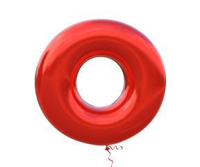 Red balloon font letter O made of realistic helium red balloon, 3d illustration with Clipping Path ready to use. For your unique balloon letter decoration; Christmas, New year and several occasion.