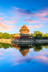 Wall Mural - Watchtower of Forbidden City at sunset,Beijing,China