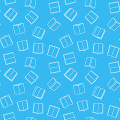 Poster - vector books blue seamless pattern in thin line style