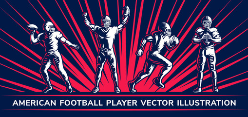 Wall Mural - American football vector player illustration collections on a dark background