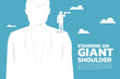 Silhouette of businessman looking through telescope standing on giant shoulder . advantage in business.