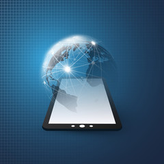 Poster - Cloud Computing Design Concept with Earth Globe and Tablet PC - Digital Network Connections, Technology Background, Vector Design