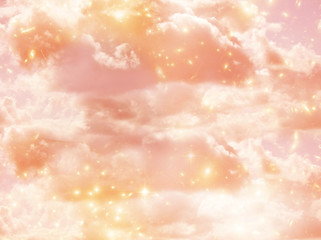 Wall Mural - abstract magic mystic angelic background with sky, clouds and stars in gold pink tonality,
