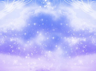Wall Mural - abstract magic mystic angelic background with sky, clouds and stars in blue purple tonality