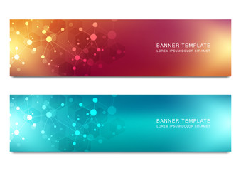 vector banners design for medicine, science and digital technology. molecular structure background a