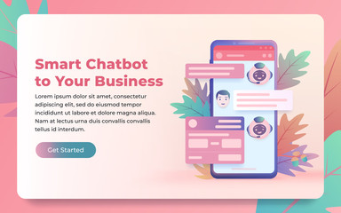 Fototapete - Chatbot and future marketing concept. ChatBot answers the question of the user. Dialog box of smartphone. Modern vector illustration business banner for website. Mobile phone and oak leaves.