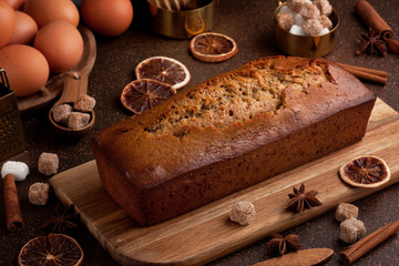 Wall Mural - Traditional spice gingerbread cake with honey, ginger, cinnamon, nutmeg and annis