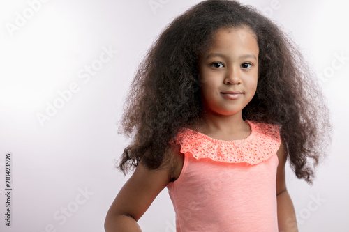 Pretty Asian Girl Has A Fluffy Dark Curly Hair Hairstyle Concept