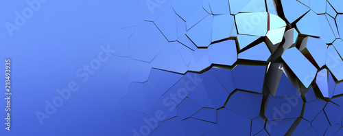 Fotografía Broken pieces of a wall background on blue isolated wallpaper