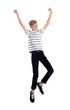 © New Africa - Portrait of young boy jumping on white background